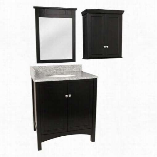 Foremost Trea3022combo2 Haven 31"" Vanitu In Espresso With Rushmore Grey Grannite Top, Mirror And Wall Cabinet - Vanity Top Included