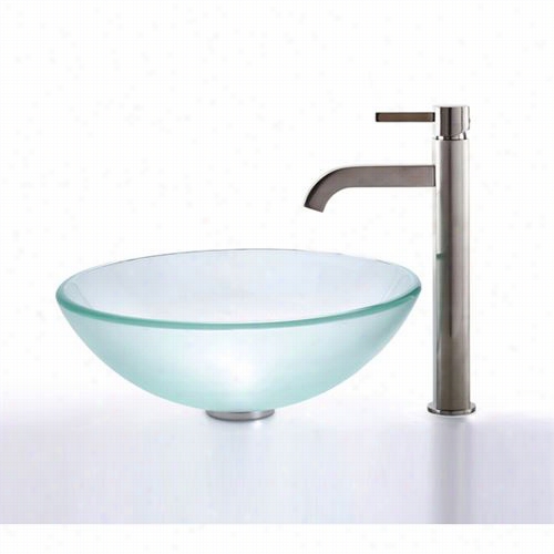 Kraus C-gv-101fr-12mm-1007sn Frosted Glass Vessel Sink An Dr Amus Faucet In Satin Nickel