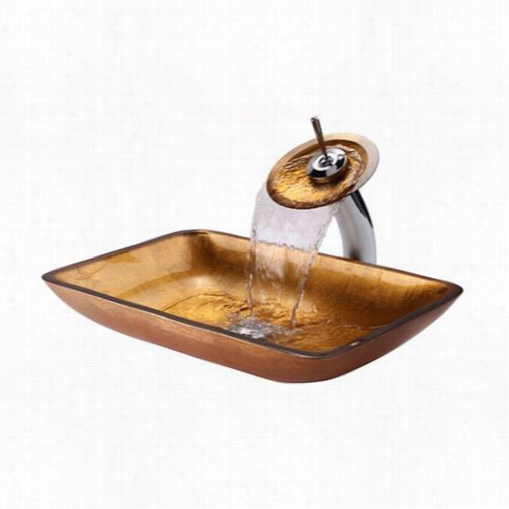 Krau Sc-gvr-10-re-10ch Golden  Pearl Rectangular Glass Sink And Waterfall Faucet Chrome