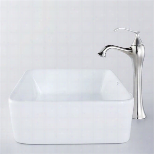 Kraus C-kcv-121-15000bn 19-1/5""l White Rectangular Ceramic Sink And Ventus Faucet In Brushed Nickel