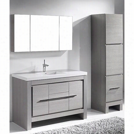 Madeli B999-48-001-ag-xt2u220-48-110-wh Vcenza 48"" Bottom Vanity In As Grey With Urban 20 Xsstone Glossy White Single Faucet Solid Surface Top
