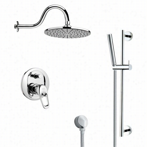 Remer By Nameek's Sfr7068 Rendino Rubd Rain Shower Faucet In Chrome With Slide Rail And 4""w Diverter