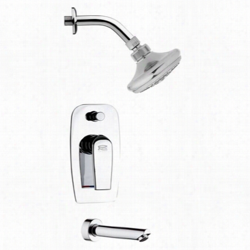 Remer By Nameek's Tsf2245 Peleo Round Modern Tub And Shower Faucet Set In Chrome With 8-7/8""d Shower Head