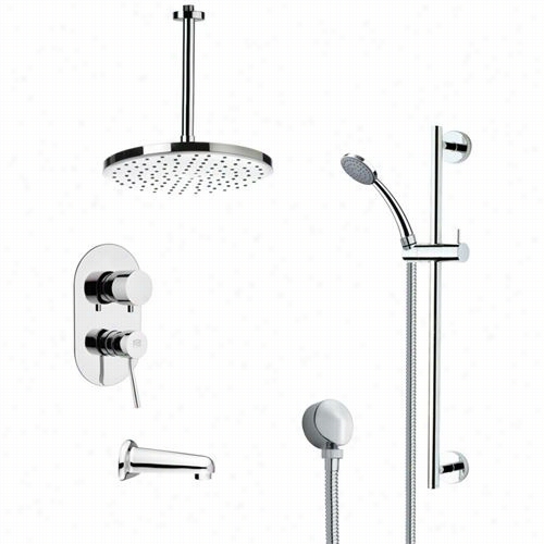 Remer By Nameeks' Tsr9014 Gaalianomodern Tub And Rain Showefraucet In Chrome With Sid E Rail And 2-3/4""w Handheld Shower