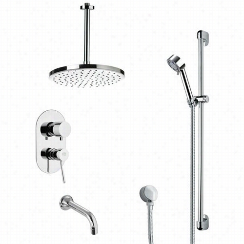 Remer By Nameek's Tsr9017 Galiano Modern Tub And Rain Shower Faucetset In Chrome With 37""h Shower Slidebar