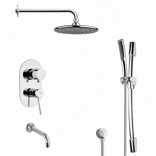 Remer By Nameek's Tsr9158 Galian0 Round Tub And Rain Shower Faucet In Chrome With Handheld Shower And 4-1/3"&"w Dverter