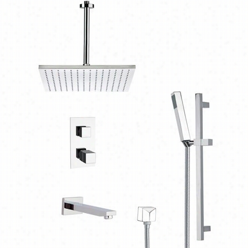 Rmer By Nameei's Tsr9401 Galiano Therostatic Tub And Shower Faucet In Chr Ome With Slide Rail And 3-1/3""w Andheld Showwr