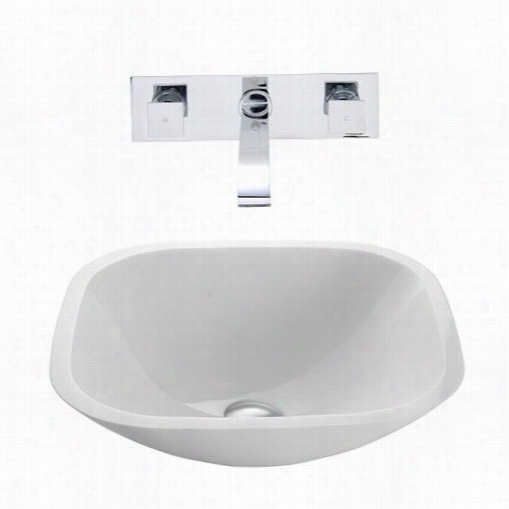 Vigo Vgt22 Titus Square Shape Dwhite Phooenix Stone Galss Vess El Sink With Wall Mount Faucet