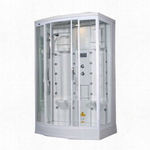 Asston Za213-l 56"" X 37"" X 85"" Steam Shower Enclosure By The Side Of 24 Body Jets In White And Left Hand