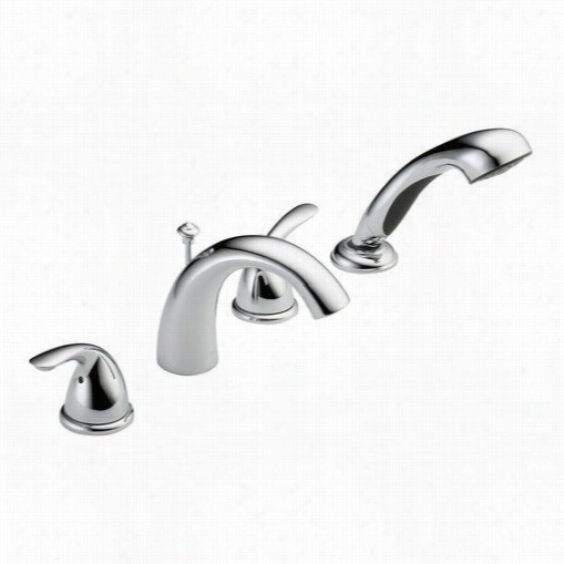 Delta T4705 Classic Double Handle Roman Tub Filler Faucet Trim Only With Handshower In Chroe