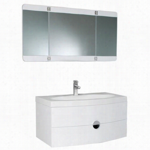 Fresca Fvn5092pw Energia Modern Bathroom Vamtiy In White With Three Panel Folding Mirror - Vaanity Top Included