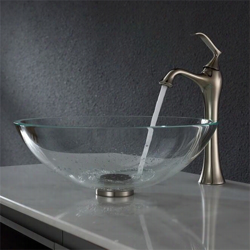Kraus C-gv-100-12mm-15000bn Crystal Clear Glass Vessel Sink And Ventus Faucet In Brushed Nickel