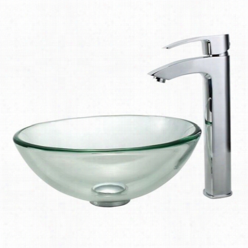 Kraus C-gv-10 1-14-12mm-1810ch Clear 14"" Glass Vessel Sink And Visio Bathroom Faucet Chrome
