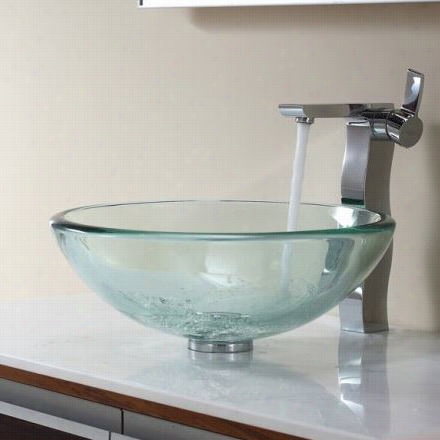 Kraus C-gv-101-19mm-l4600ch 17""  Clear Glass Vessel Sink And Sonus Faucet In Chrome