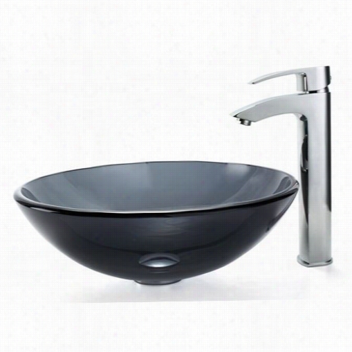 Kraus C-gv-104-12mm-1810ch Clear Black Glass Vseel Sink And Vjsiio Bathroom Faucet Chrome