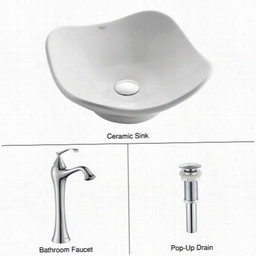 Kfaus C-kcv-135-15000ch Wuitetulip Ceramic Sink And Ventus Faucet In Chrome