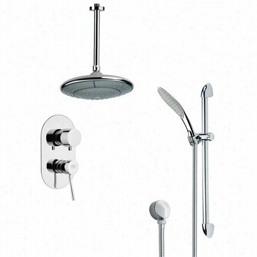 Remer By Nameek's Sfr7006 Rendino Sleek Round Rain Shower Faucet Set Inchrome With 28-1/7""h Shower Slidebar