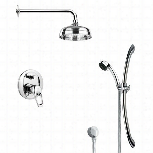 Remer By Nameek's Sfr7029 Rendino Modern Round Rain Shower Faucet In Chrome With Slide Rail And 6-1/9""w Diverter