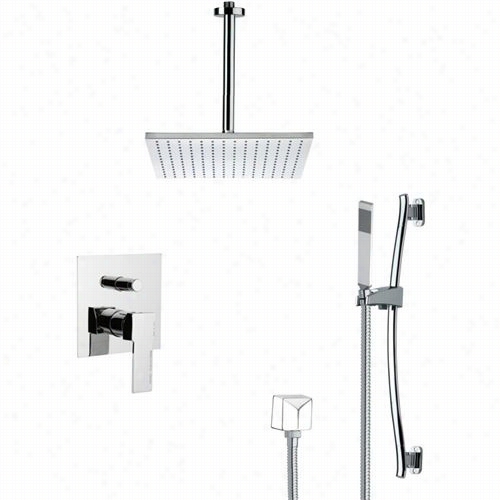 Remer By Nameek's Sfr7098 Rsndino Contemorary Square Shower Faucet Set In Chrome With 30""h Shower Slidebar