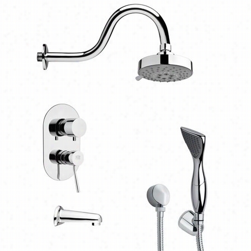 Remer By Nameek's Tsh108 T Yga Modern Sleek Tub And Shower Faucet Set In Chrome With Handheld Shower