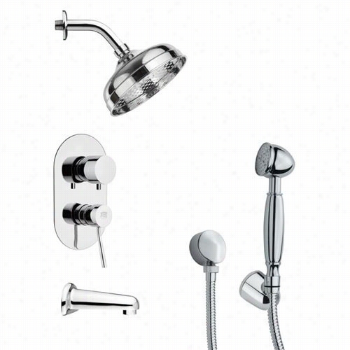 Remer By Nameek's Tsh4185 Tyga Modern Tub And Shower Afucet Set In Chrome With Handheld Shwoer And 8-1/3" ;"w Tub Spout