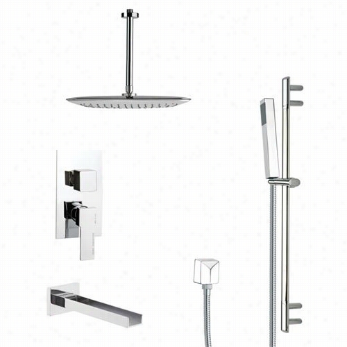 Remr By Nameekk's Tsr9020 Galiano Modern Square Shower System In Chrome Wiyh 25-3/5""h Shower Slidebar