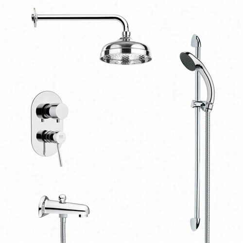 Reer By Nameek's Tsr9028 Galiano Modern Round Tub And  Rain Shower Faucet Set In Chrome With 41-1/3""h Showe Rslidebar