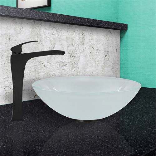 Vigo Vgt469 White Frost Glass Vessel Sink And Blackstonia Faucet Decline In Matte Black