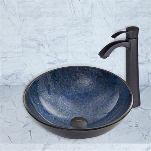 Vigo Vgt626 Indigo Eclipse Glass Vessel Sink And Otis Faucet Set In Matte Black