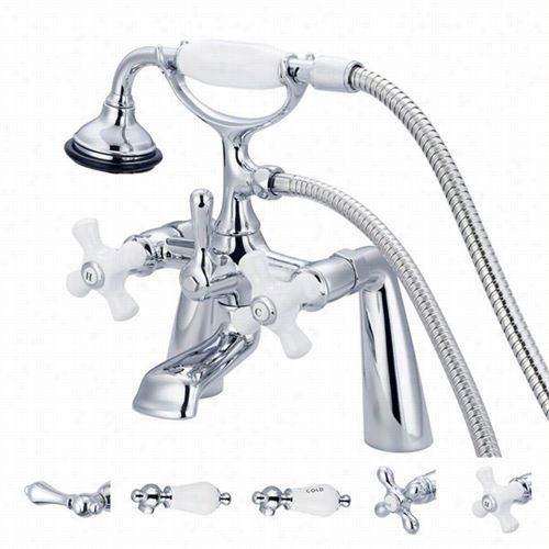 Wa Ter Creation F6-0003-01v Intage Classic 7"&qot; Spread Deck Mount Tub Faucet With Handheld Shower In Polihsed Chromee