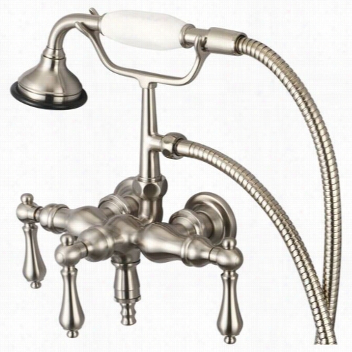 Water Cr Eation F6-0017-02 Vintage Claswic 3-3/8"" Center Wall Mount Tub Faucet With Down Spout, Straight Wall Connector And Handheld Shower In Brushed Nickel