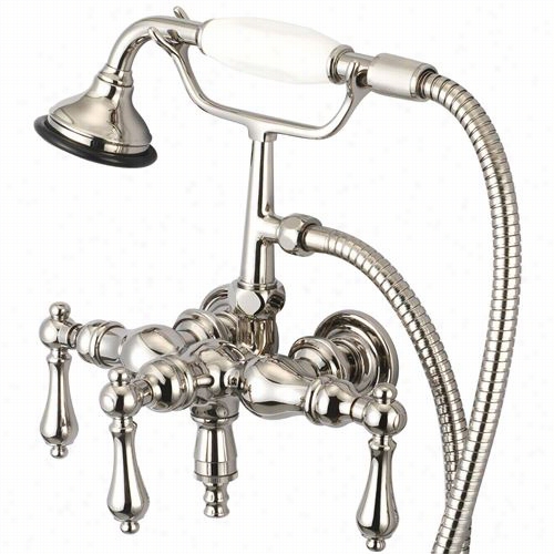 Water Creation F6-0017-05 Vintage Classic 3-3/8"" Center Wall Mount Tub Faucet With Down Spout, Straight Wall Connector And Handheld Sower In Pllisehd Nickel