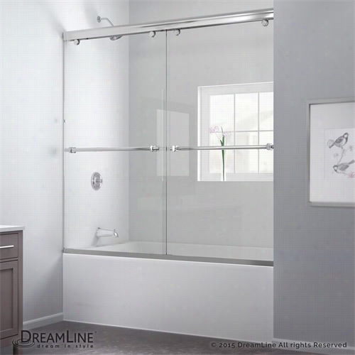 Dreamline Dl-6997 Charisma 556 To 60"" Frameless Ypass Sliding Tub Door And Qwall-tub Backwalls Kit