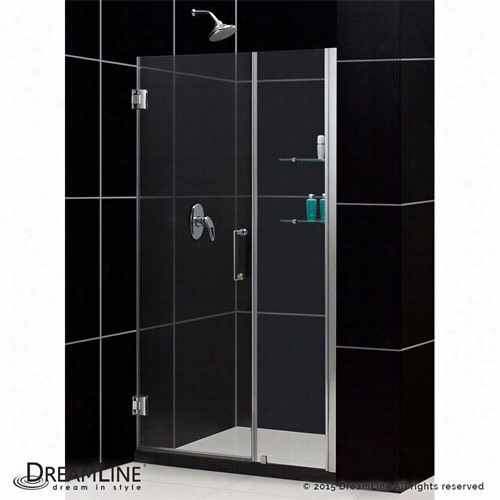 Dreamline Shhdr-20357210cs Unidoor 35&qot;&" - 36"" Frameless Hinged Shower Door With 12"" Side Paenl And Shelves