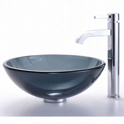 Kraus C-gv-104-12mm-10007ch Clear Black Glss Vessel Sink And Ramus Faucet In Chroome