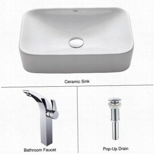 Kraus C-kcv-122-14700ch White Rectangular Ceramic Sink And Illusio Faucet In Chrome