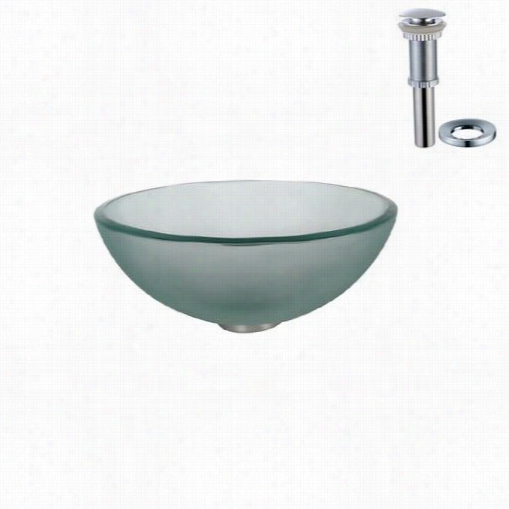 Kraus Gv-101fr-14-ch Forsted 14"" Glass Vesssel Sink With Pop Up Drain And Mounting Ring In Chfome