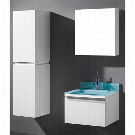 Madeli B990-24-002-w-gts1808-24-110-eg Venasca 24"" Vaanity In Glossy Whit Ewith Signle Hole Tempered Glass Ever Green Isngle Basin