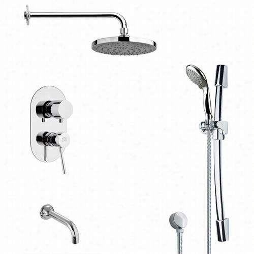 Remer Bynameek's Tsr9166 Galiano Round Tub And Rain Shower Fauceet In Chrome Upon Slide Rail And 7""h Handheld Shower