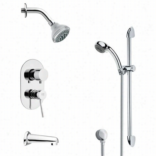 Remer By Nameek's Tsr9175 Galiano Contemporary Round Tub And Rain Shower Faucet In Chrome With Slider Ail And 3-2/9""w Handheld Shower