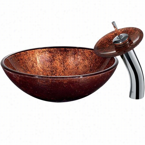 Vigo Vgt022chrnd Mahogany Mooon Vessel Sink In Copper With Waterfall Afucet