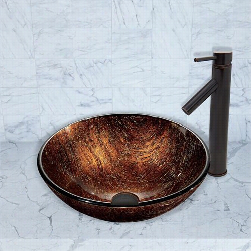 Vigo Vgt396 Kenyan Twilight Glass Vessel Sink And Dior Faucet Set I Nantique Rubed Bronze