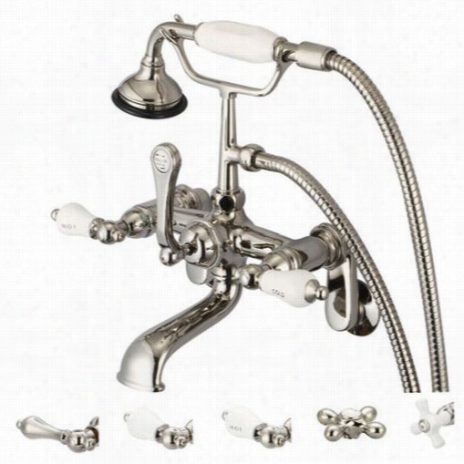Water Creation F6-0009- 05 Vintage Classic Ad Justable Center Wall  Mount Tub Faucet With Swivel Wall Connec Tor And Handheld Shower In Polished Nickel