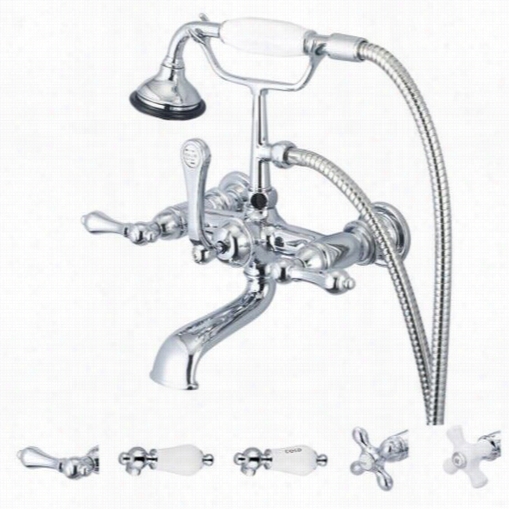 Water Creation F6-0010-01 Vintage Classic 7"" Spread Wall Mount  Tub Faucet With Straight Wall Connector And Handheld Shower In Polished Chrome