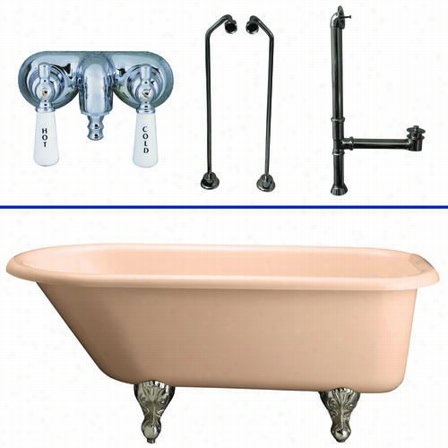 Barclay Tkadtr60-bc8p 60"" Double Crylic Roll Top Bisque Bathtub Kit In Polishhes Chrime With Porcelain Lever Handles And Old Manner Spigot Tub  Ifller