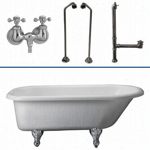 Barclay Tkatr60-wcp7 60"" Acrylic Rol Top White Bathtub Kit In Polished Chrome With Metal Cross Hzndles And Old Style Spigot Tub Filler