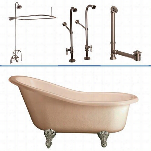 Barclay Tkats60-b 60"" Acrylicslipper Bathtub Violin  In Bisque With Porcellan Lever Hwndles, 62"" Riser And Rectangular Shower Ring