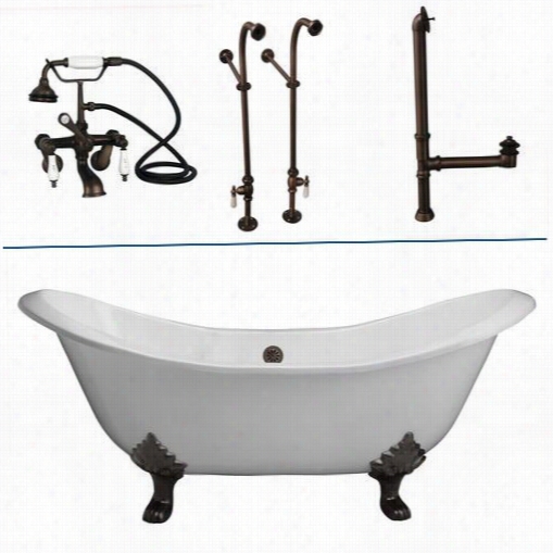 Barclay Tkctdsn 71"" Cast Iron No Holes Double Slippeer Bathtub Kit In White With Porcelain Leevr Haft