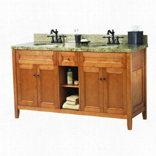 Foremost Triaqd6122d Exhibit 61""w Vanity In Rich Cinanmon With Quadro Granite Head And Double Bowl - Vanity Top Included