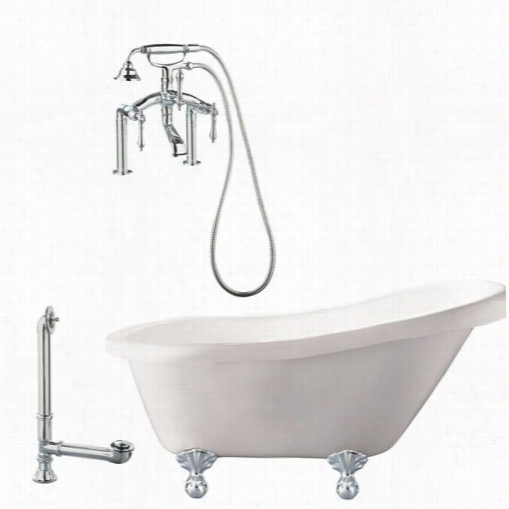 Giagni Lh3-pc Hawthorne 60"" White Slipper Tub With Deci Mount Faucet In Polished Chrome